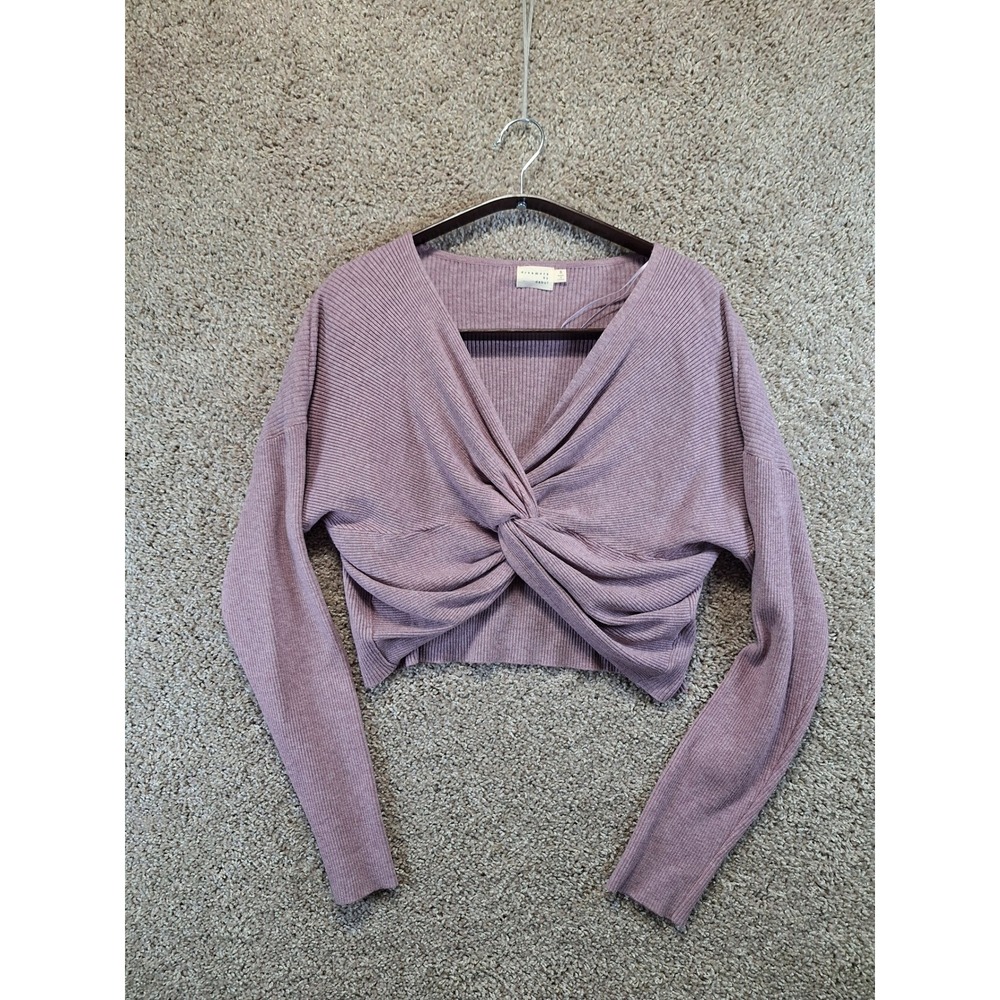 Dreamers by Debut Sweater Womens S‎ Purple Twist Front Ribbed Knit Cropped Chic